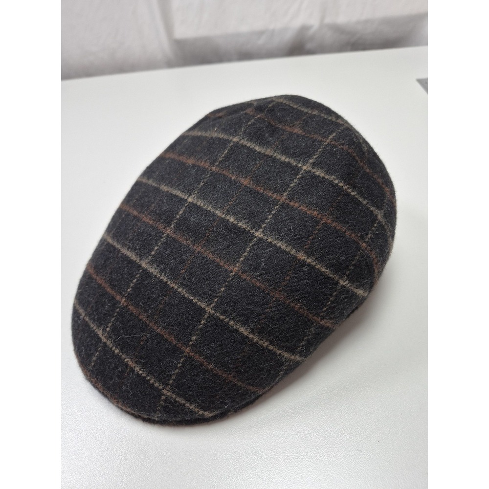 Scala Newsboy Hat Flat Cap Fitted Mens XL Black Plaid Wool Blend Lined  Italy